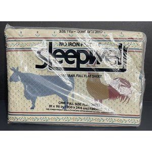 Vintage Sleepwell Irregular Full Flat Sheet Farmhouse Country Cow Hen Fabric NEW